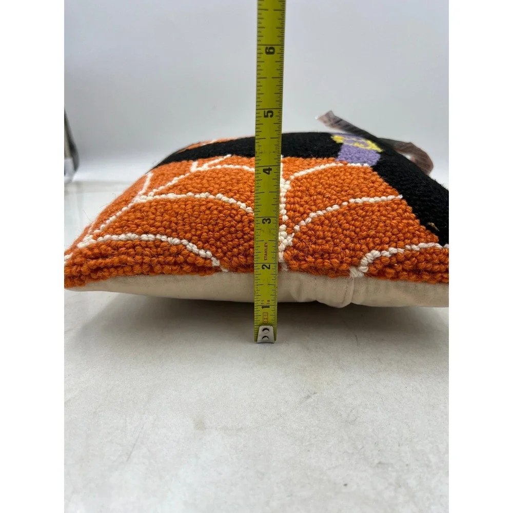 Peking Handicraft Throw Pillow 10x10 Halloween Hooked Wool Witch Hat Spider Web